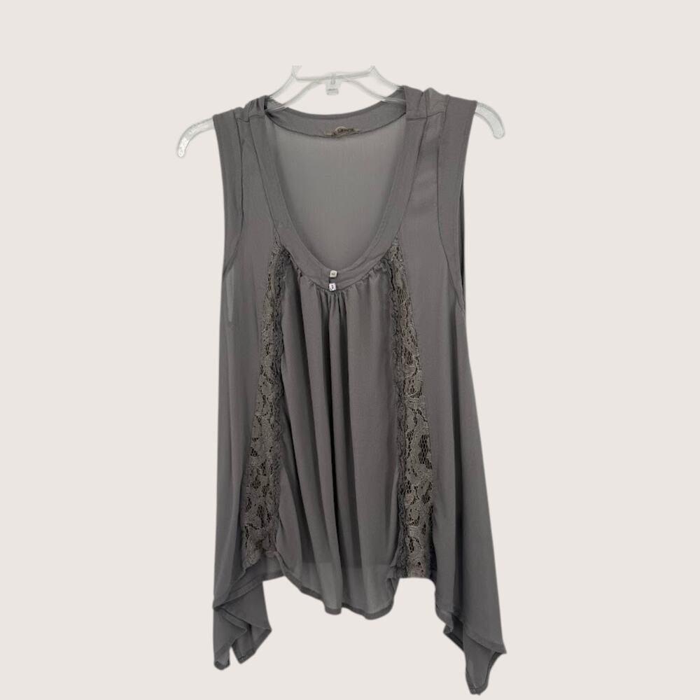 Le Streghe Italy Blouse One Size Gray Lace Trim Sleeveless Tunic Silk Blend